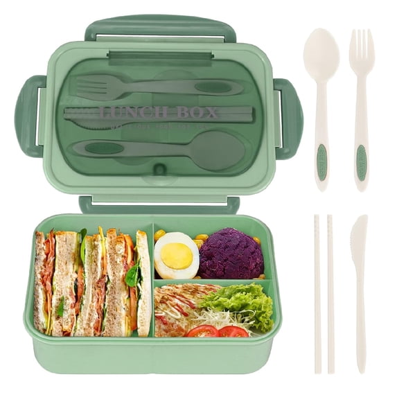 Lksixu Large Bento Boxes for Adults, 3 Compartment Lunch Box with Utensils, 1200 ML BPA-Free Plastic Snack Containers with Lids, Reusable Meal Prep Food Container, Microwave & Dishwasher Safe