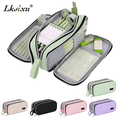 thumbnail image 1 of Lksixu Large Capacity Pencil Case with 3 Compartments, Aesthetic Pencil Pouch with Zipper and Handle, Portable Expandable Canvas Pencil Bag Stationery Organizer for Office Supplies, 1 of 8