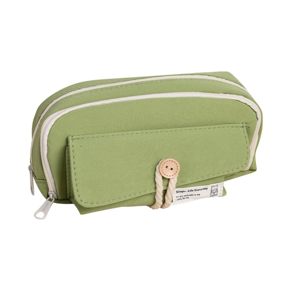 Lksixu Large Capacity Pencil Case, 3-Layer Canvas Pencil Pouch with Zipper and Compartments, Aesthetic Colored Pencil Bag with Button Portable Stationery Storage and Organizer for Students Adults
