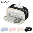 thumbnail image 1 of Lksixu Large Pencil Case, Expandable Pencil Bag with 2 Compartments, Aesthetic Canvas Pencil Pouch with Zipper, Portable Stationery Organizer Wide Opening Storage Container for Office Supplies, 1 of 9