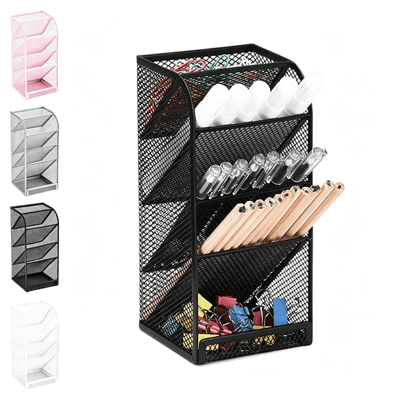 Lksixu Metal Mesh Desk Organizer, 5-Layer Pencil Container Stationery Holder, Small Desktop Pen Storage Rack, Multi-Purpose Makeup Brushes Storage Box for Home Office