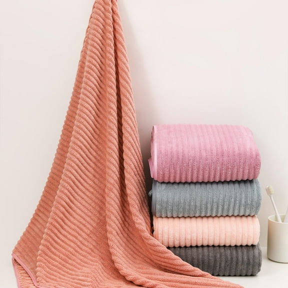 Lksixu Microfiber Bath Towels, 27"x55" Coral Velvet Striped Jacquard Bath Towels, Highly Absorbent and Quick Drying Shower Towels 400GSM Ultra Soft Bath Sheet for Bathroom Gym Sports Swimming Pool