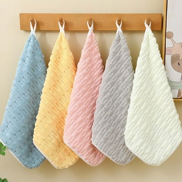 Lksixu Microfiber Hand Towels, 14"x14" Coral Fleece Jacquard Face Towels with Hanging Loop, 400GSM Highly Absorbent Quick Drying Washcloth Soft Plush Small Towels for Bathroom Kitchen Children