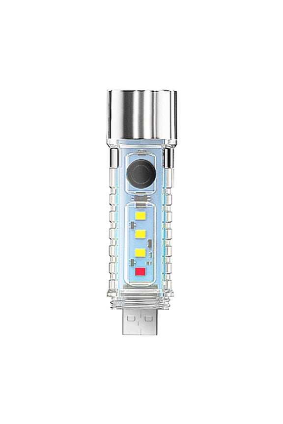Mini LED Flashlight, Super Bright High Lumens EDC Pocket Flashlight with Side Lights, 6 Modes USB Rechargeable Waterproof Torch, Transparent Magnetic Flash Light for Camping Emergency