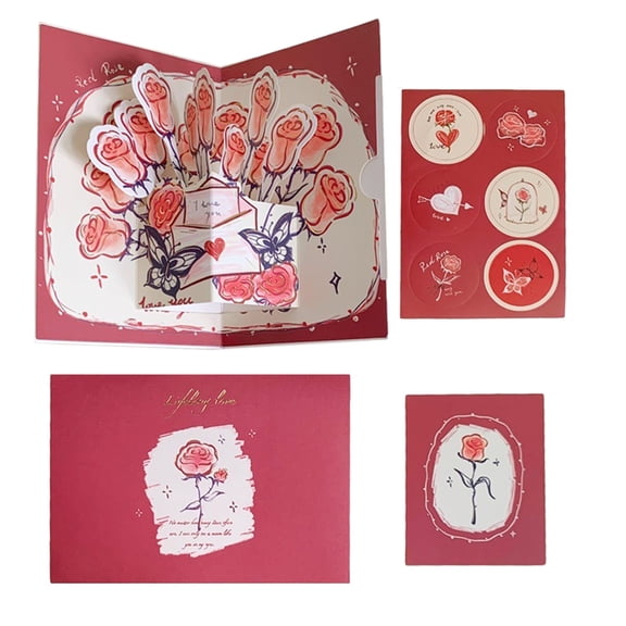 Lksixu Paper FLOWER Up Cards, 3D Flower Bouquet Paper Cards Romantic Greeting Cards with Blank Note Card, Envelope & Stickers, Gift Cards for Christmas Valentine Monther's Day All Occasions