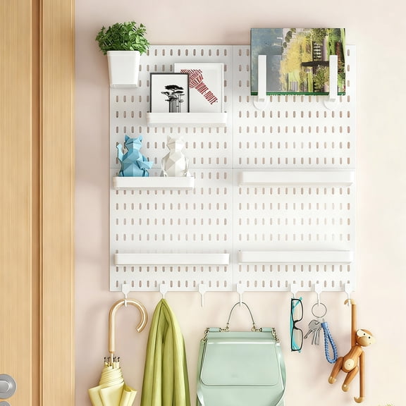 Lksixu Peg Board, 12"x12" Heavy Duty Peg Board Wall Organizer for Garage Tool Storage, Easy Installation Wall-Mounted Pegboard Organizer System for Home Office Workbench Kitchen Craft Room(White)