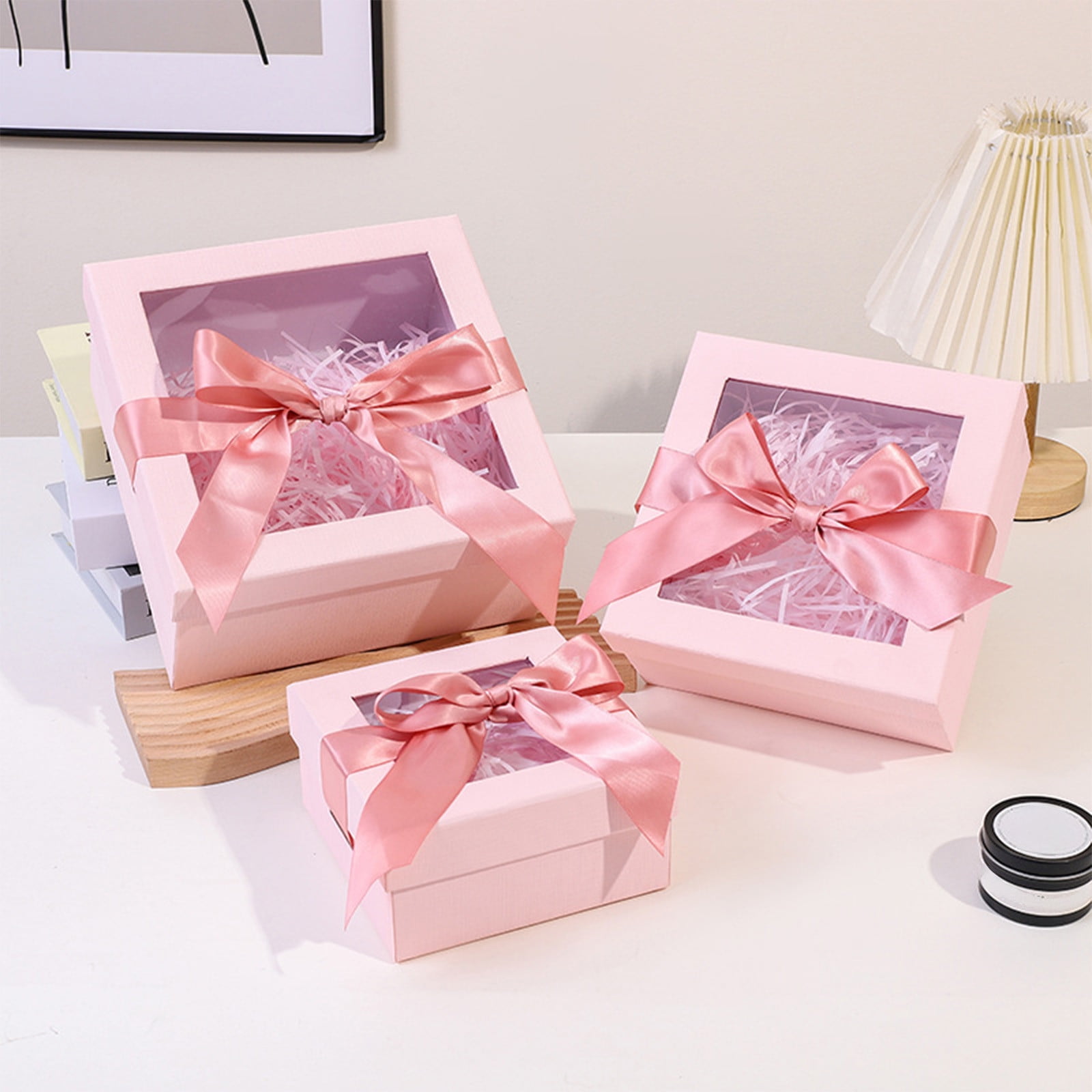 Pink Rectangular Gift Box Lksixu Pink Gift Boxes, Valentine's Day Gift Boxes with Transparent ...