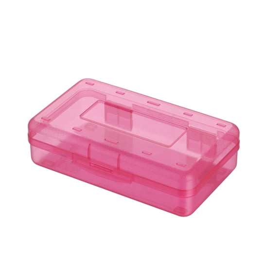 Lksixu Plastic Pencil Box, Extra Large Capacity Clear Pencil Case with Snap-Tight Lid, Multi-Purpose Stackable Stationery Organizer Transparent Hard Crayon Storage Box