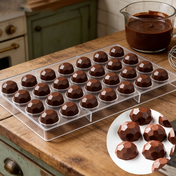 Lksixu Polycarbonate Chocolate Mold, 21-Cavity Diamond Shaped Truffle Mould, BPA-Free Clear Candy Making Tray, Food-Grade Chocolate Covered Mold for Sweets, Jelly, Bonbons, Mousse, Cookies