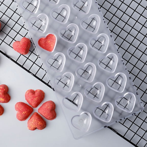 Lksixu Polycarbonate Chocolate Mold, 21-Cavity Heart Shaped Truffle Mould, BPA-Free Clear Candy Making Tray, Food-Grade Chocolate Covered Mold for Sweets, Jelly, Bonbons, Mousse, Cookies