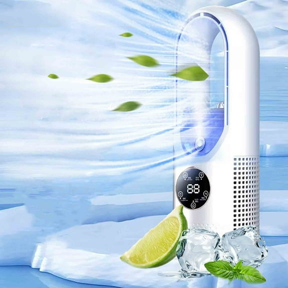 Lksixu Portable Air Conditioner, Bladeless Tower Fan with 6 Wind Speed, Timer, Colorful Night Light and Humidifier, Evaporative Air Cooler with Water Tank Strong Airflow Cooling Fan for Office Bedroom