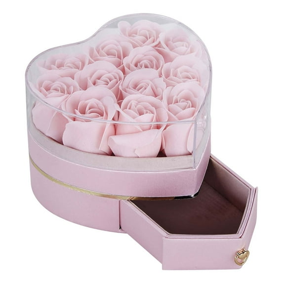Lksixu Preserved Flower Jewelry Box, Valentine's Day Gifts Heart Shaped Drawer Velvet Jewelry Box, Earring Necklace Display Case Eternal Rose Gift Boxes Ring Holder for Proposal Wedding Anniversary