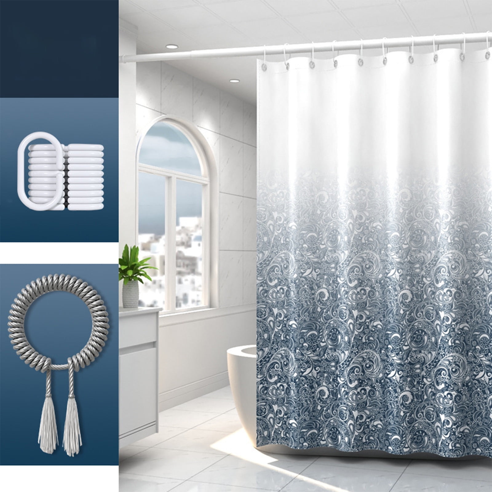 Lksixu Shower Curtain Set for Bathroom, 71"x71" Bohemia Geometric