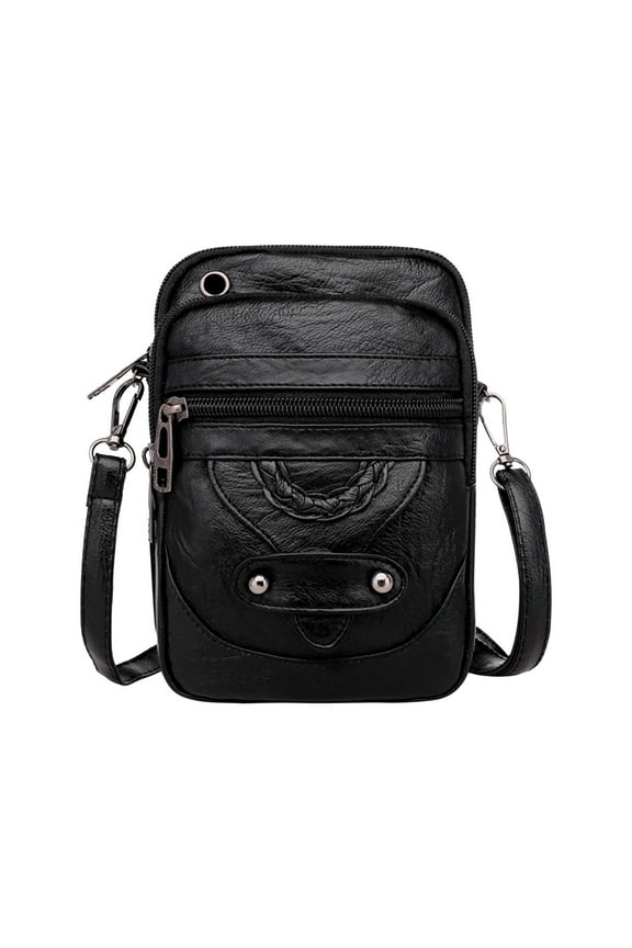 Small Crossbody Bag for Women/Men, PU Leather Retro Shoulder Bag with Headphone Hole, Double-Layer Messenger Satchel Bag with Adjustable Strap, Lightweight Casual Shoulder Purse for Travel