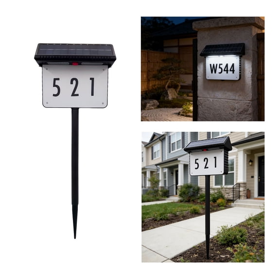 Lksixu Solar Address Sign for Outside, 3 Colors LED Illuminated House Number Plaque with Stake, Wall Mounted/In Ground Solar Powered Waterproof Address Numbers with Auto On/Off for Yard Garden Street