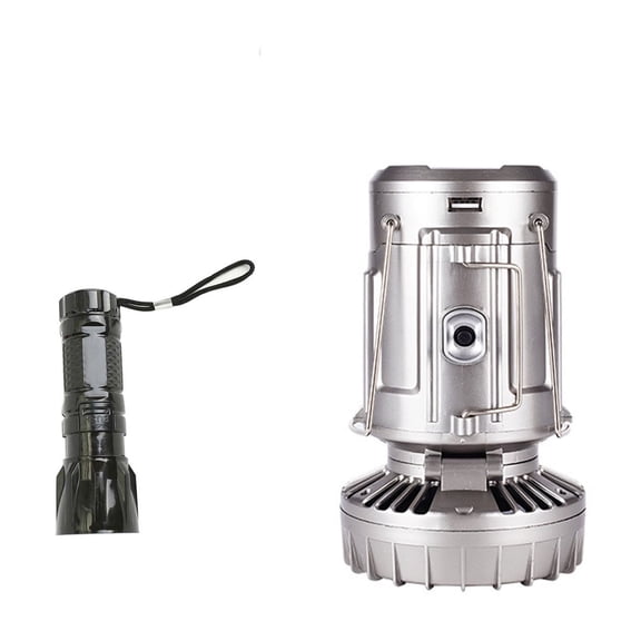 Lksixu Solar Camping Lantern with Fan, 2 in 1 Portable Foldable LED Tent Lights & Electric Fan, Solar/USB Charging Waterproof Hanging Lamp Emergency Power Bank Function for Phone(with Mini Flashlight)