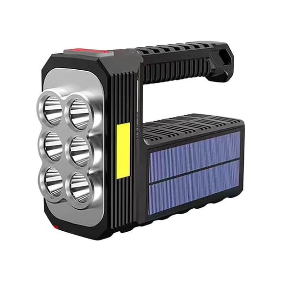 Lksixu Solar LED Searchlight, Super Bright 6 Bead High Lumens Flashlight with COB Side Lights, Solar/USB Rechargeable Hand Torch Light 3 Modes IPX6 Waterproof Spotlight for Camping Hiking Emergency