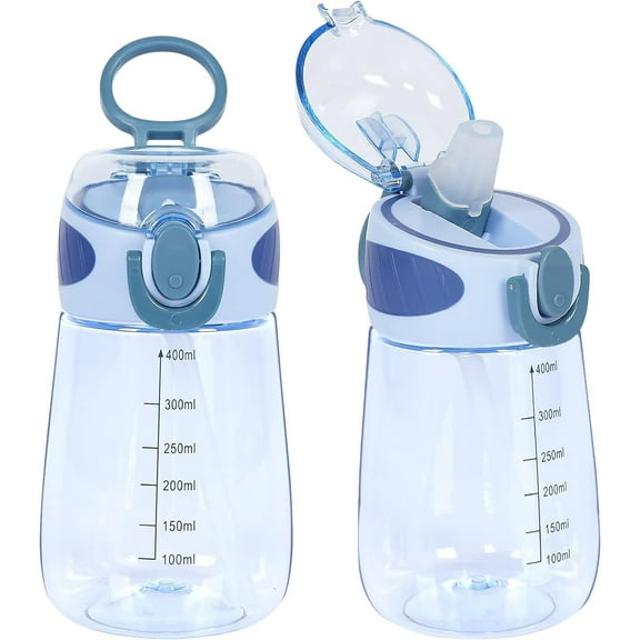 Lksixu Sports Water Bottle, 14oz Cute Water Bottle with Straw and Carry Loop, Lockable Lid with Soft Silicone Spout, BPA-Free Leak-Proof Reusable Plastic Drinking Cups for Fitness Kids Boys Girls