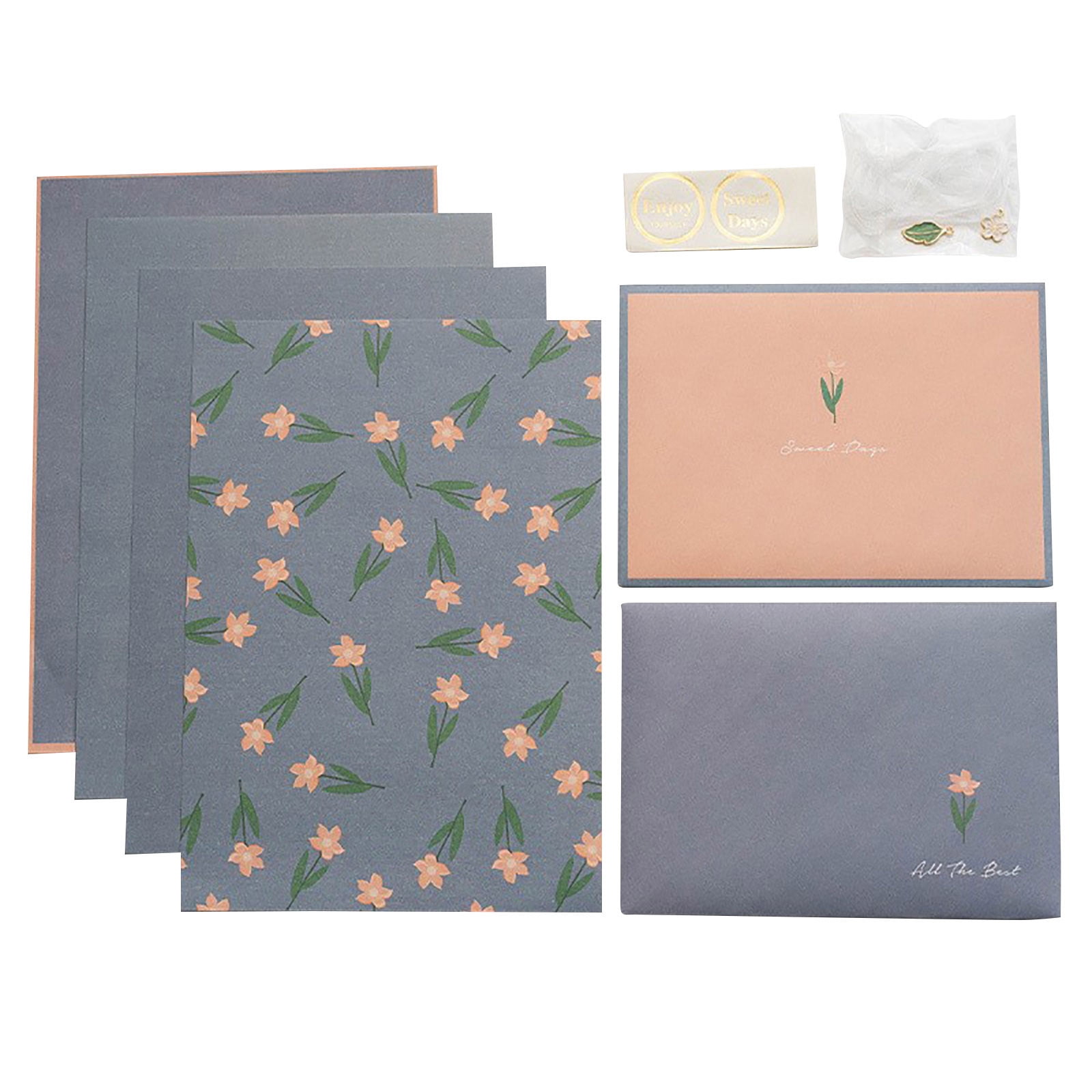 Lksixu Stationary Paper with Envelopes, 12 Sheets Letter Writing Paper with 6 Matching Envelopes and Stickers, 150GSM Heavy Weight Floral Style Stationary Writing Paper Cute Greeting Paper(7"x10")