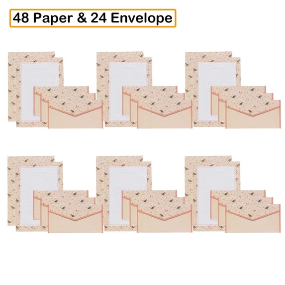 Lksixu Stationary Paper and Envelopes Set, 48 Sheets Lined Letter Writing Paper with 24 Matching Envelopes, Floral Style Stationary Writing Paper Cute Greeting Paper(Size 5.5"x8.2")