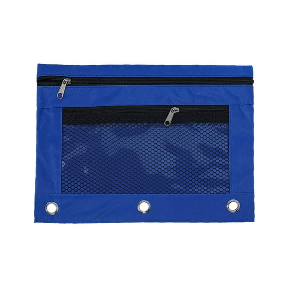 Lksixu Sturdy Pen Pouch for Binder, Large Capacity Oxford Cloth Stationery Organizer Pencil Case with Zipper, Travel Cosmetic Bag, Navy