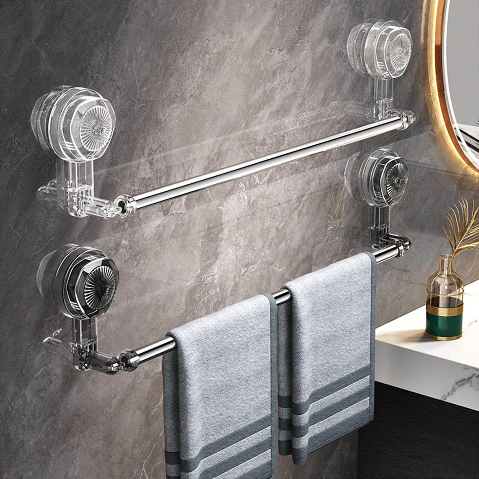 Lksixu Suction Cup Towel Rack, 12"-24" Extendable Stainless Steel Towel ...