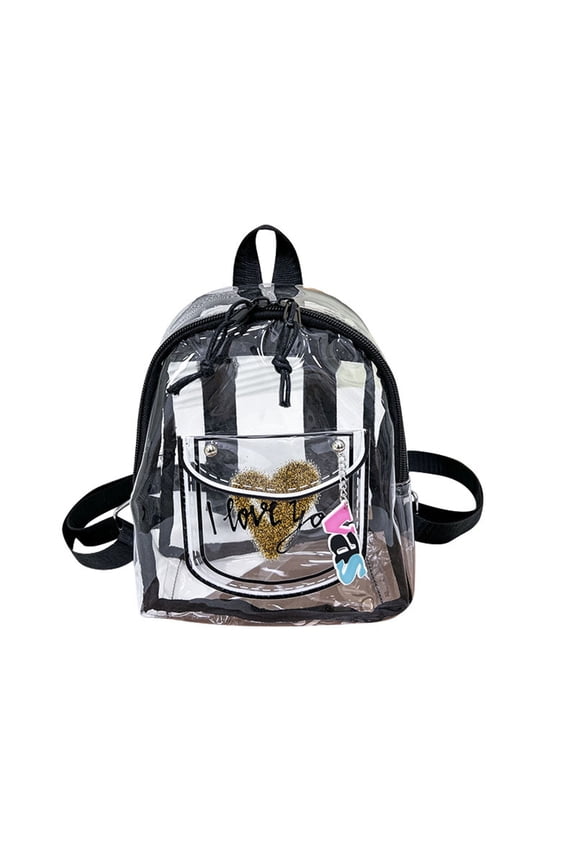 Transparent Backpack for Women, Heart Design PVC Clear Backpack with Reinforced Straps, Heavy Duty See Through Schoolbag Large Capacity Stadium Approved Bookbag for School Concert Work Sport