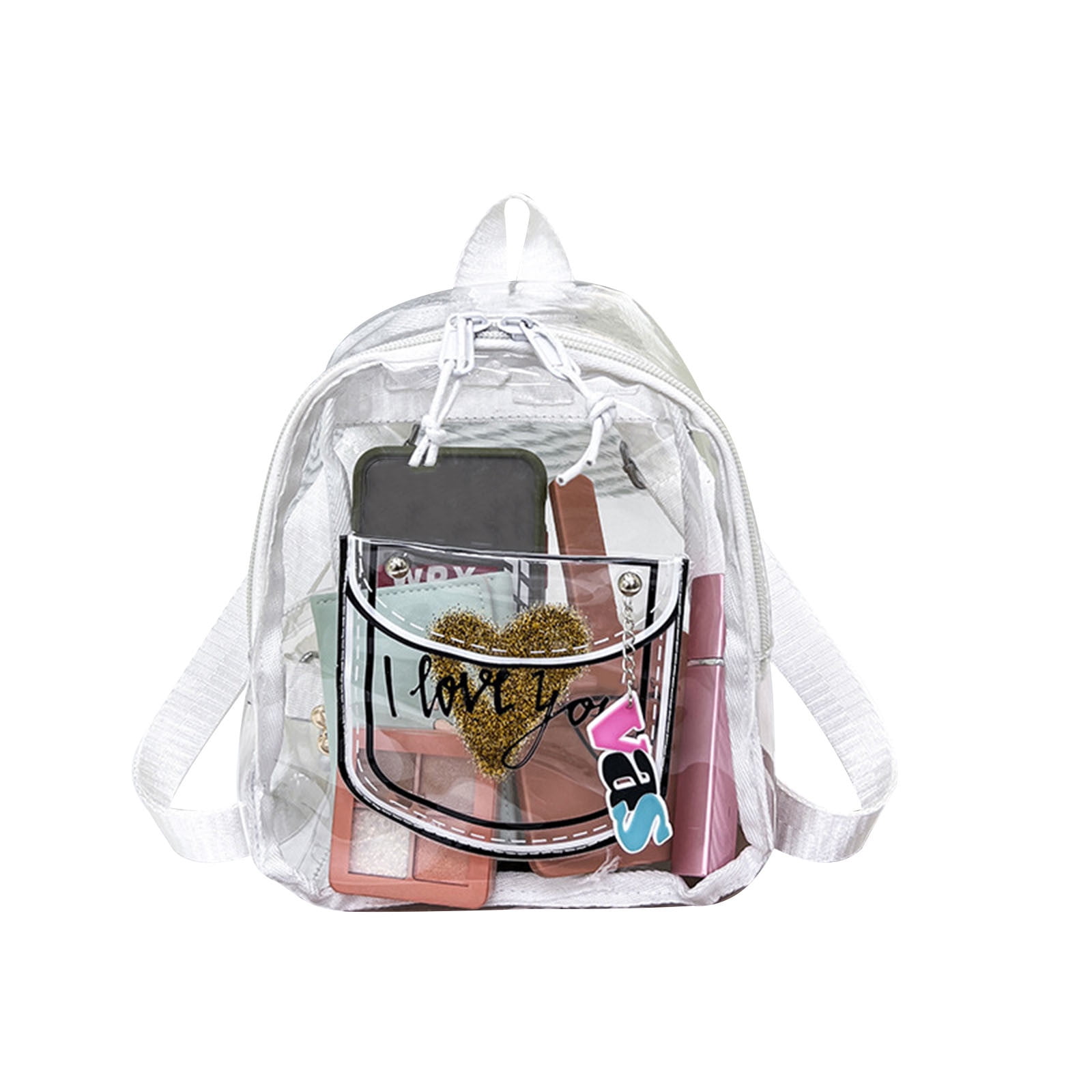 Lksixu Transparent Backpack for Women, Heart Design PVC Clear