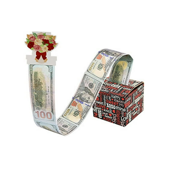 Lksixu Valentine's Day Money Box for Cash Gift Pull, Red and Black Surprise Money Roll Gift Box with Greeting Card and 30Pcs Transparent Bags, DIY Pull Out Money Holder for Lover Birthday Valentines