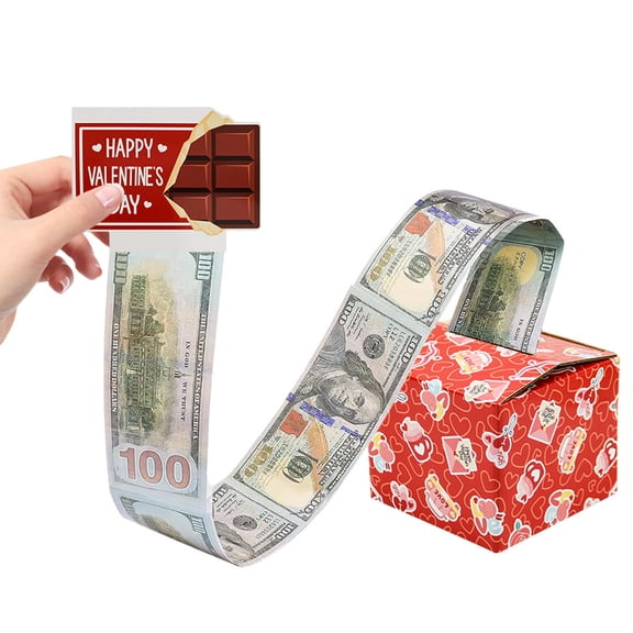 Lksixu Valentine's Day Money Box for Cash Gift Pull, Red and Pink Surprise Money Roll Gift Box with Greeting Card and 30Pcs Transparent Bags, DIY Pull Out Money Holder for Lover Birthday Valentines