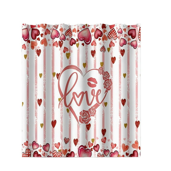 Lksixu Valentines Day Shower Curtain Romantic Red Rose Heart Valentine's Day Gnomes Shower Curtain Set Valentines Day Lovers Bathroom Accessories With Hooks