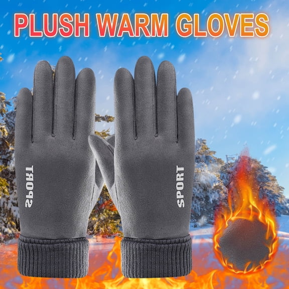 Lksixu Winter Gloves for Men Women, Soft Elastic Full Finger Plush Gloves with Fleece Lining Touch Screens Non-Slip Windproof Gloves Cold Weather Thermal Warm Glove for Running Cycling Driving Outdoor