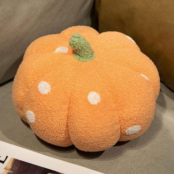 Lkxisu Polka Dot Pumpkin Pillow, 7.9" 3D Pumpkin Shaped Teddy Fleece Throw Pillow, Soft Cute Fluffy Plush Stuffed Pumpkin Toys Fall Harvest Decorative Cushion Halloween Decorations for Couch Sofa Bed