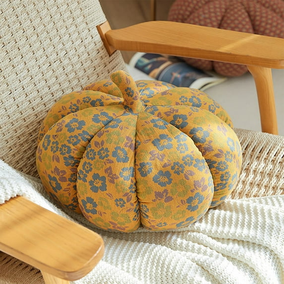 Lkxisu Pumpkin Pillow, 15.7" Floral Pattern 3D Pumpkin Shaped Throw Pillow, Soft Cute Stuffed Pumpkin Toys Vintage Style Fall Harvest Decorative Cushion Halloween Decorations for Couch Sofa Bed