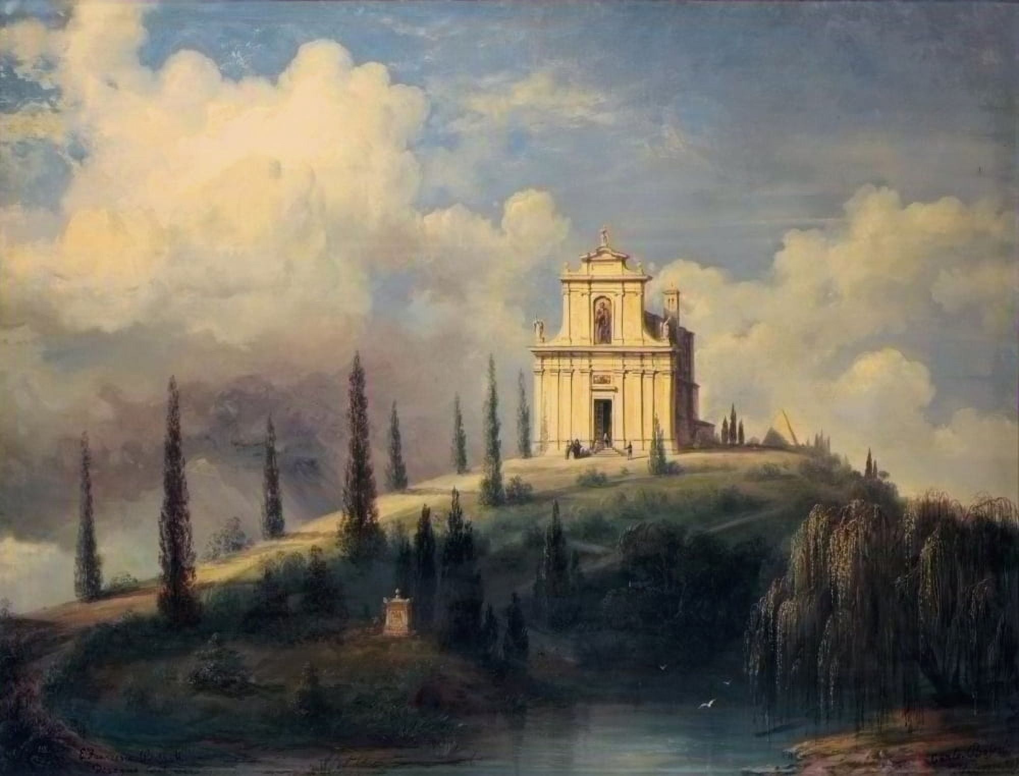Ll With The Church - Ossuary At Solferino (Veduta Della Collina Con La Chiesa - Ossario A Solferino) Canvas Art - (36 x 24)