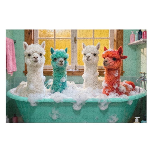 Llama 1000 Piece Jigsaw Puzzles for Adults,Cute Animal in Bathtub Painting Jigsaw Puzzle Jungle Wild Animals Puzzles Game Challenging Family Activity Perfect for Game Nights