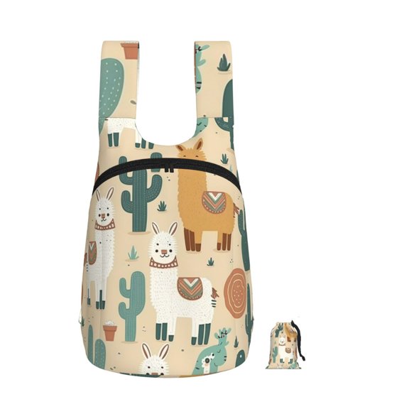 Llama Alpaca Cactus Cartoon Cute Foldable Storage Backpack Lightweight Packable Travel Daypack for Shopping Commuting Hiking