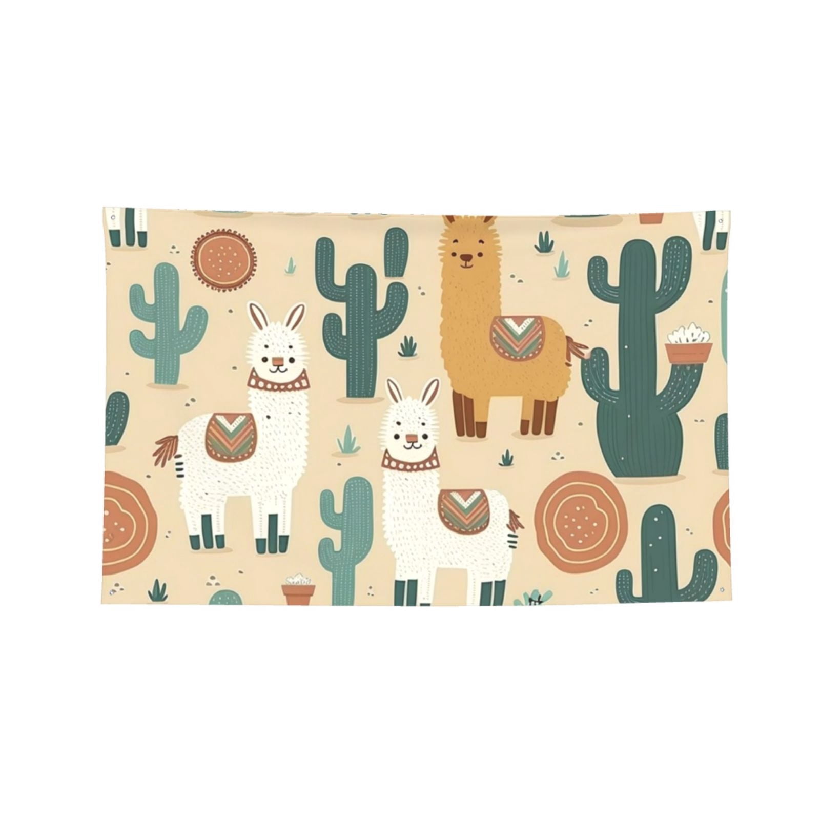 Llama Alpaca Cactus Cartoon Cute Four Hole Decorated Banner Flag for Garden Yard Home Decoration Indoor Outdoor 4x6 Ft