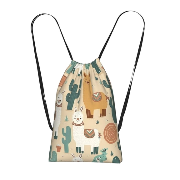 Llama Alpaca Cactus Cartoon Cute Packable Drawstring Backpack, Lightweight Foldable Cinch Storage Bag for Gym Travel Shopping