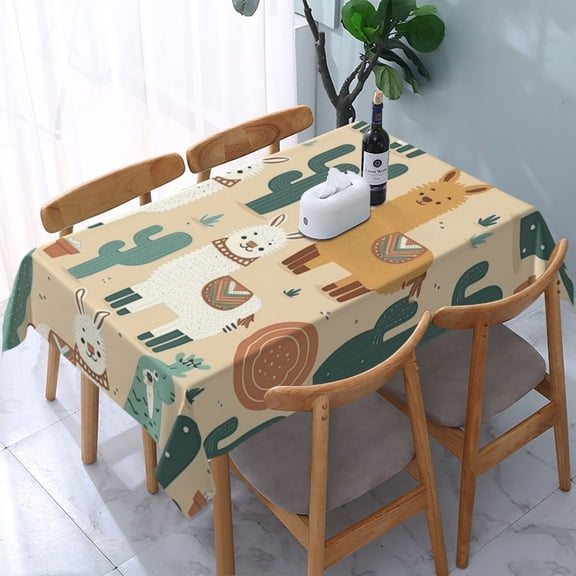 Llama Alpaca Cactus Cartoon Cute Rectangular Tablecloth 54"x 72" Waterproof Rectangle Table Cover Cloth for Kitchen Dining Room Picnic Home Party