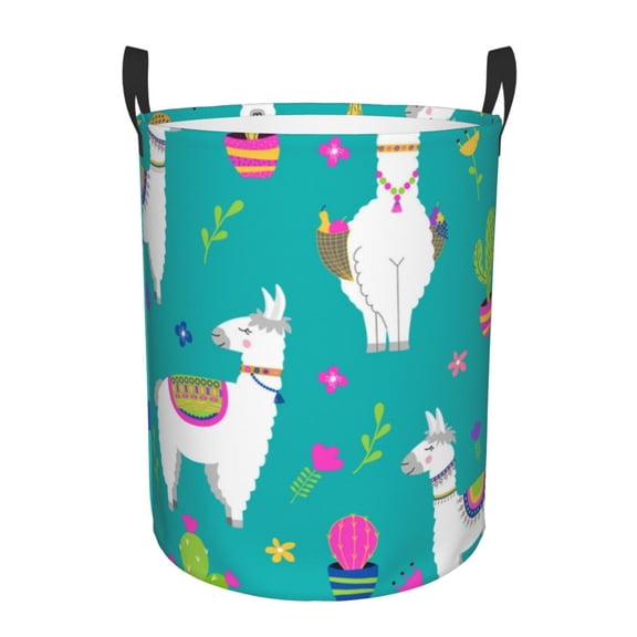 Llama Alpaca Cactus Cartoon Foldable Laundry Hamper with Handle Storage Basket for Clothes Toys & Organizing