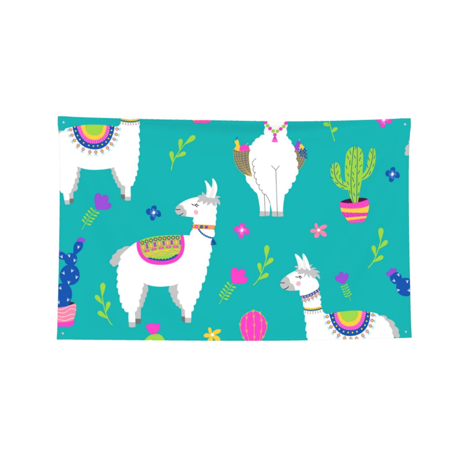 Llama Alpaca Cactus Cartoon Four Hole Decorated Banner Flag for Garden Yard Home Decoration Indoor Outdoor 4x6 Ft