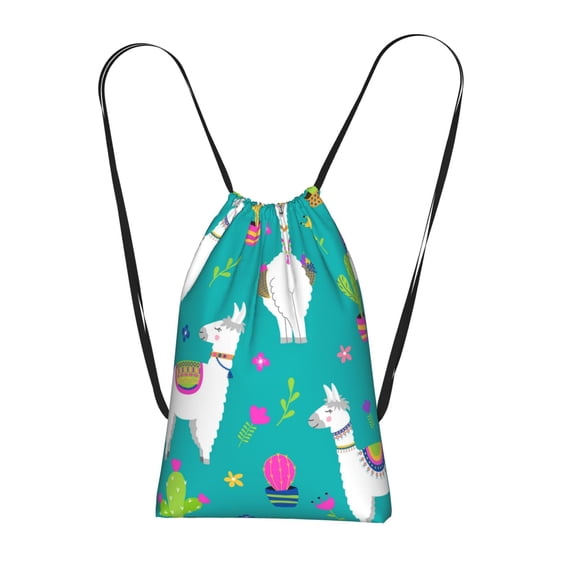Llama Alpaca Cactus Cartoon Packable Drawstring Backpack, Lightweight Foldable Cinch Storage Bag for Gym Travel Shopping