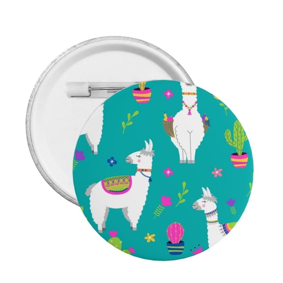 Llama Alpaca Cactus Cartoon Round Button Pin Badge 5PCS Pinback Buttons Lapel Pin for Jacket, Backpack, Hat, Party Favor, Gift