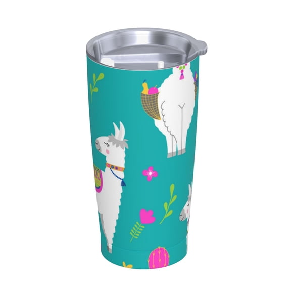 Llama Alpaca Cactus Cartoon Stainless Steel Tumbler with Lid and Straw 20oz Vacuum Insulated Travel Mug for Hot & Cold Drinks Coffee Wine Water Cup