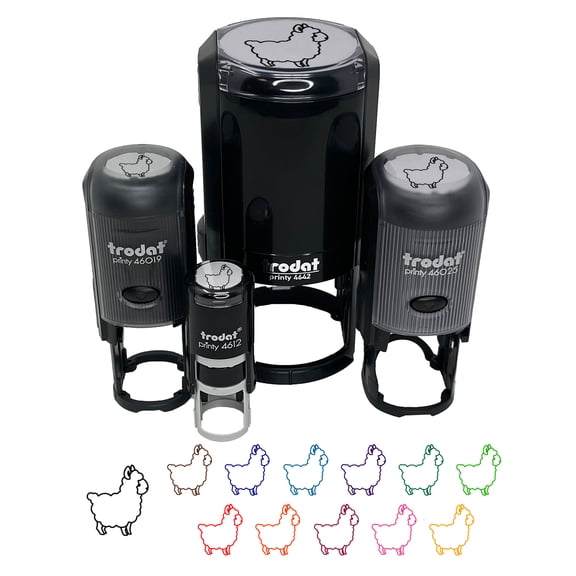 Llama Alpaca Chibi Self-Inking Rubber Stamp Ink Stamper - Yellow Ink - Medium 1 Inch