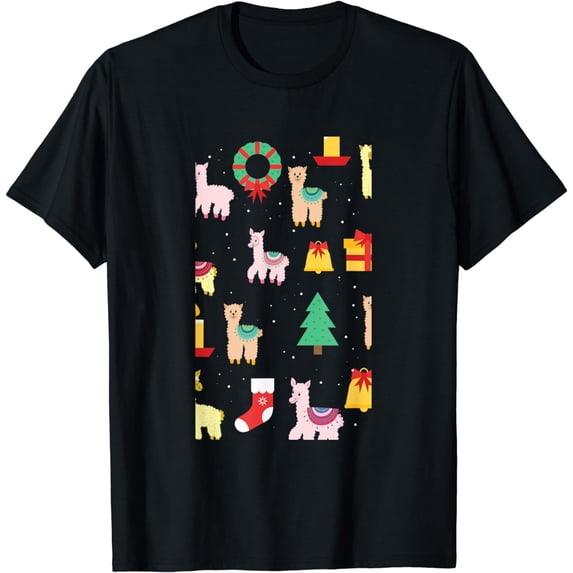 Llama Alpaca Christmas Tree Snow Pattern Cute X-Mas Gifts T-Shirt
