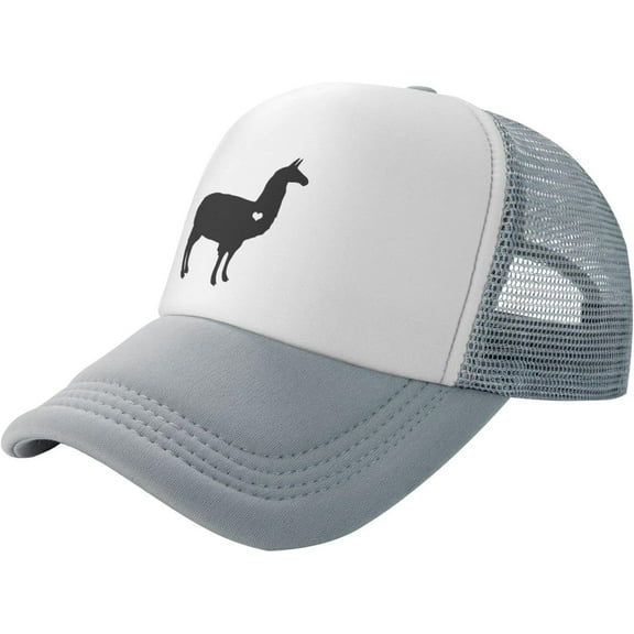 Llama Alpaca Silhouette Hat Heart Mesh Cap for Men Women, Heart Adjustable Trucker Hat Baseball Cap