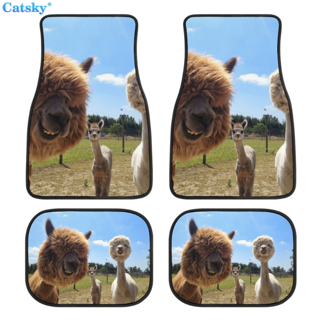 Llama Animal Pattern Car Floor Mats 4Piece Front & Rear Protection Set