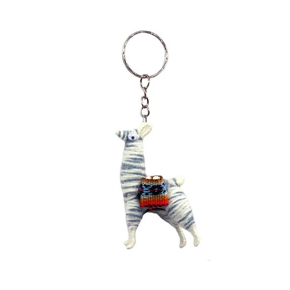 Llama Animal Peruvian Alpaca Wool Figurine Lightweight Keychain Metal Ring - Handmade Gifts Boho Car Keys Bag Accessories